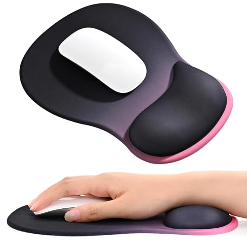 EooCoo Ergonomic Mouse Pad with Gel Wrist Rest Support Middle Concave Design, Relieve Wrist Pain Mousepad, Non-Slip Base for Laptop, Office Desk Accessories, Carpal Tunnel Syndrome Black Pink - color: Black Pink