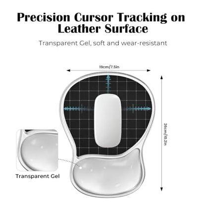 EooCoo Ergonomic Waterproof Mouse Pad with Gel Wrist Rest Support | Middle Concave Design, Leather Mouse Pad Surface, Relieve Wrist Pain, Computer Office Desk Accessories - color: Transparent Black
