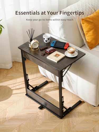 Upgraded 24" Folding C Shaped End Table, Small Sofa Side Laptop Desk, Couch TV Tray Table for Living Room, Bedroom (1, Grey) - color: Grey, size: set of 1