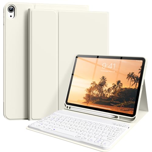 Keyboard Case for iPad (A16) 11th Gen 11 Inch 2025, iPad 10th Generation 10.9 inch 2022 with Pencil Holder, Wireless Keyboard and Slim Lightweight Soft Cover Auto Wake/Sleep, Cream White - color: Cream White