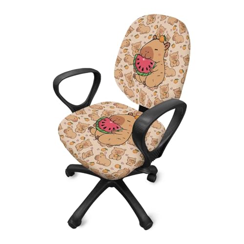 Capybara Computer Chair Cover Stretchable Office Chair Covers 2 Piece Universal Fit Most Wheelchairs,Computer Chairs,Gaming Chairs Washable Slipcovers Protector Brown - color: Capybara