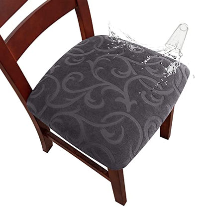Genina Chair Seat Covers Waterproof Dining Room Chair Covers 2 Pack Stretch Seat Covers for Dinning Room Chair Protector Slipcover for Kitchen, Hotel (2, Flower Pattern-Dark Gray) - color: Flower Pattern-dark Gray