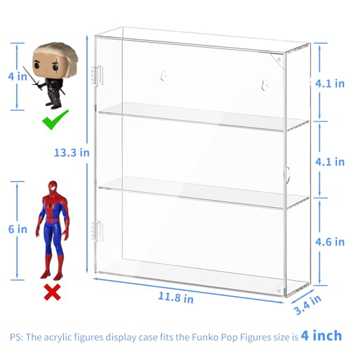 AITEE Acrylic Display Case for Mini Funko Pop Figures, Clear Wall Mounted or Desktop 3 Layer Storage Cabinet Organizer for Mini Figures,Collections,Dustproof Display Case for Toys Rock Stone - size: 3-Layer