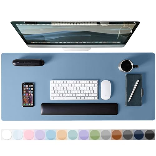 Leather Desk Pad Protector, Mouse Pad, Non-Slip Computer Mat for Desk, PU Leather Desk Mat for Home & Office, Waterproof Laptop Desk Blotter Pad for Keyboard and Mouse, Denim Blue (15.7''X31.5'') - color: Denimblue, size: 15.7''X31.5''