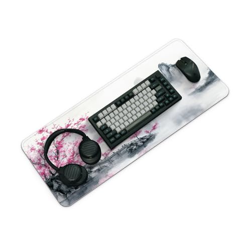 Gaming Mouse Pad, Large 31.5 x 11.8 inches Mousepad, Long Keyboard Pad, Cute Mouse Mat for Computer with Stitched Edges and Non-Slip Base (Pink Cherry Blossoms) - color: Pink Cherry Blossoms