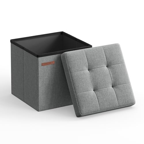 SONGMICS Storage Ottoman, Foldable Small Ottoman Foot Rest, 11.8 Inches Foot Stool, Cube Ottoman with Storage, Load up to 286 lb, for Living Room, Bedroom, Dorm, Light Gray ULSF028G02 - color: Light Gray, size: 11.8"D x 11.8"W x 11.8"H