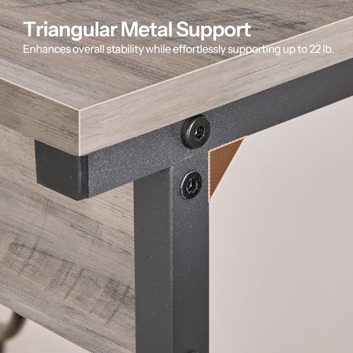HOOBRO C-Shaped End Table with Charging Station, Adjustable Height Sofa Tray Side Table, Slide Under Couch Arm Table, Small C Side Table for Small Space in Living Room, Bedroom, Greige BG71USF01 - color: Greige + Black