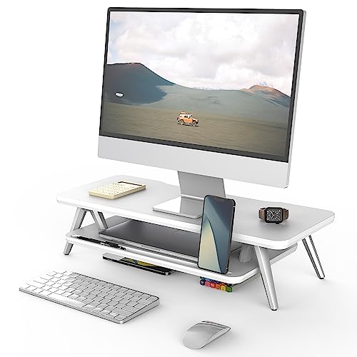 Fenge Monitor Stand, Monitor Stands Riser for Desk, 23.6 Inch Wood Desk Shelf with Storage Organizer and Cable Management for Office Desk Accessories - color: White, size: 23.6 Inch