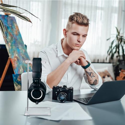 Xuhal Acrylic Headphone Stand Headset Holder for Desk, Clear Acrylic Gaming Headset Stand Universal Headphone Holder for Desktop Display Office Accessories, with Metal Hardware(Rectangle) - style: Rectangle