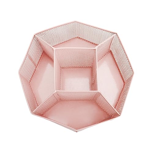 Annova Mesh Desk Organizer Rotate with 5 Compartments Spinning Tidy Candy/Pen Holder Office, Art Supply, Storage, Classroom, Home (Light Pink) - color: Light Pink