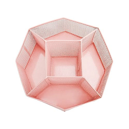 Annova Mesh Desk Organizer Rotate with 5 Compartments Spinning Tidy Candy/Pen Holder Office, Art Supply, Storage, Classroom, Home (Light Pink) - color: Light Pink