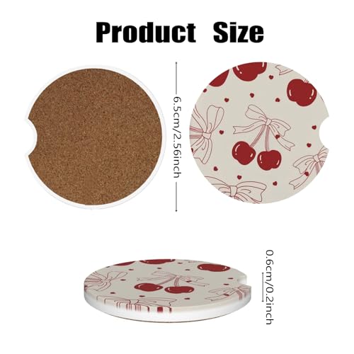 Car Cup Holder Coasters, 2 Pcs Ceramic Coasters with Cork Back and Finger Slot, Anti-Slip Shock Absorbing Women and Men Universal Car Accessories - Vintage Cherry - color: Vintage Cherry