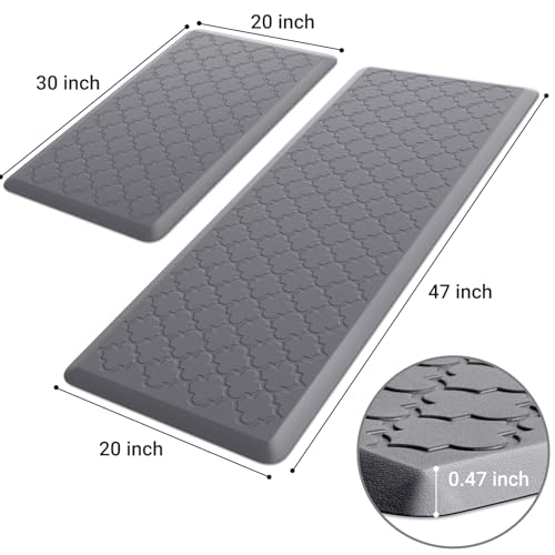 Kitchen Mat [2 PCS] Cushioned Anti-Fatigue Floor Mat Water Resistant Non-Skid Kitchen Mats and Rugs Ergonomic Comfort Foam Kitchen Rugs Standing Mat for Floor Office Sink (Grey,20"x30"+20"x47") - color: Stylish Grey, size: 20"x30"+20"x47"