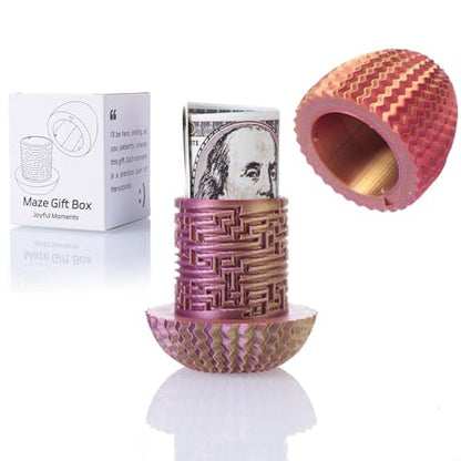 Maze Puzzle Box for Cash Gift, Money Holder Gift Box | Maze puzzle, hidden cash compartment, money gift, birthday anniversary, brain teaser, surprise holder gift for teens & adults - color: Red-gold-purple