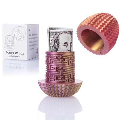 Maze Puzzle Box for Cash Gift, Money Holder Gift Box | Maze puzzle, hidden cash compartment, money gift, birthday anniversary, brain teaser, surprise holder gift for teens & adults - color: Red-gold-purple