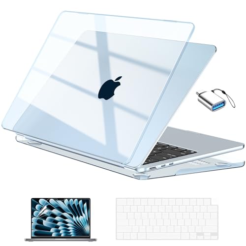 EooCoo Compatible with MacBook Air 13 inch Case M5 2026-2022 M4 M3 M2 Model A3449 A3240 A3113 A2681, Mac Air 13.6 inch Hard Shell & Keyboard Cover & Screen Film & Type-C, Crystal SkyBlue - color: Crystal Skyblue
