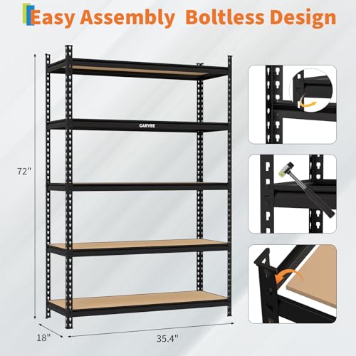 5-Tier Heavy Duty Metal and Wood Storage Shelves, 2204 lbs Load Capacity, 48" W x 18" D x 72.1" H Garage Shelf, Industrial Freestanding Unit for Home, Basement, Warehouse, Utility Rack - size: 72.1" H x 35.4" W x 18" D