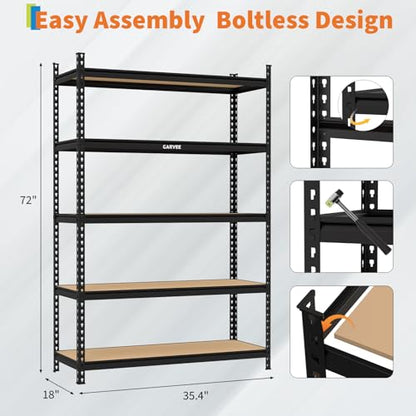 5-Tier Heavy Duty Metal and Wood Storage Shelves, 2204 lbs Load Capacity, 48" W x 18" D x 72.1" H Garage Shelf, Industrial Freestanding Unit for Home, Basement, Warehouse, Utility Rack - size: 72.1" H x 35.4" W x 18" D