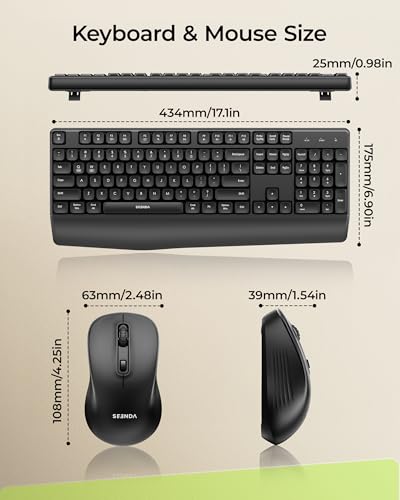 seenda Wireless Bluetooth Keyboard Mouse Combo, COE200 Ergonomic Keyboard with Wrist Rest, Silent Mouse, Multi-Device Connection, Full-Size Compatible for Windows PC Laptop Mac MacBook, Black - color: Black