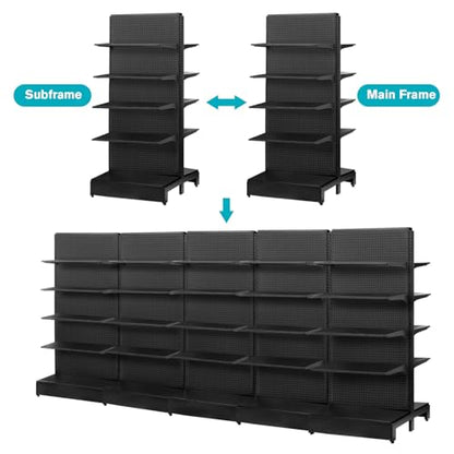 NectaCol Pegboard Display Stand, Gondola Shelf Display for Convenient Grocery Office Supply or Liquor Stores, Standing Pegboard Display Two Sides Peg Board Panels, 20 Hooks, No Including 8 Shelves - size: 1 Unit - Two Sides - Black