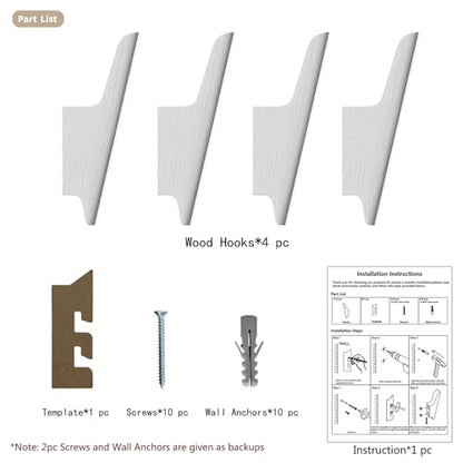 Wood Wall Hooks 4 Pack Coat Hooks Wall Mount White Wooden Hooks for Hanging Hat, Bag, Backpack, Rustic Coat Hooks for Wall, Wood Towel Hooks for Bathrooms and Entryway Hooks (White) - color: White