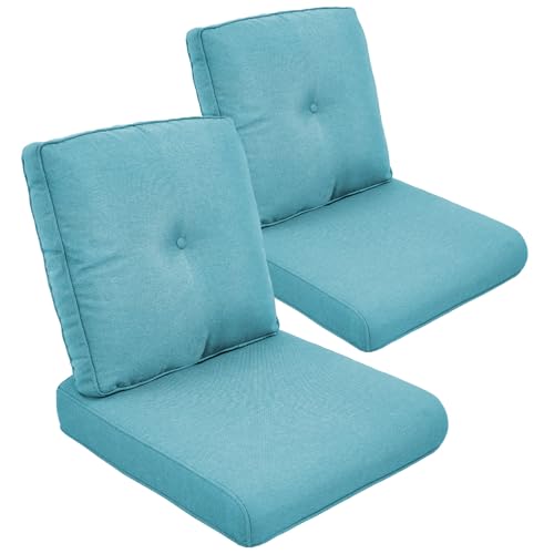 Outdoor Chair Cushion Set of 2, Waterproof Outdoor Seat Cushions 25x22 , Patio Chair Cushions for Outdoor Furniture, Couch Cushion Replacement, Include 2 Back & 2 Seat Cushions, Button/CyanBlue - color: Cyan Blue, size: 22"x25" Deep Seat