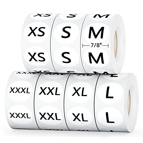 3500 PCS Clothing Size Stickers Labels 7/8" Round Self Adhesive Size Stickers for Clothing T Shirts Retail, 7 Sizes (XS, S, M, L, XL, XXL, XXXL) - color: Size - Black
