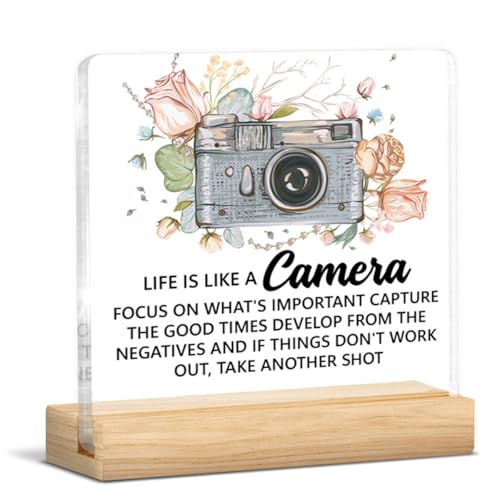 Photographer Gifts for Women, Encouragement Gifts for Photographer Photography Lovers Bestie, Life Is Like a Camera Floral Clear Acrylic Desk Decorative Sign Decor - color: A-Photographer