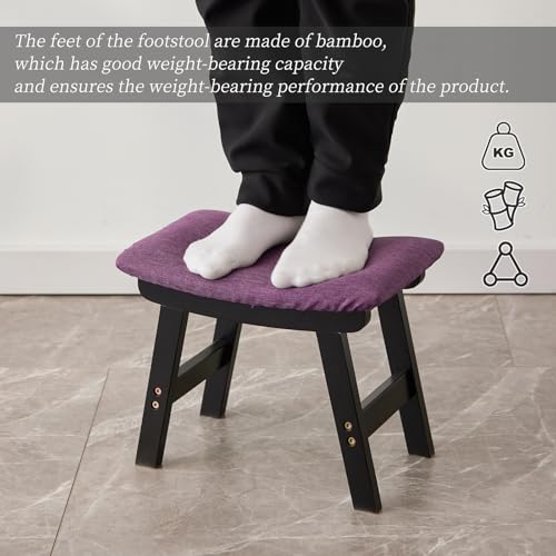 Kitsanery Foot Stool,Ottoman,Bamboo Small Sofa Foot Rest Under Desk,Extra Seating for Living Room, Bedroom and Kitchen (Black Stool Legs - Purple Surface) - color: Black Stool Legs - Purple Surface