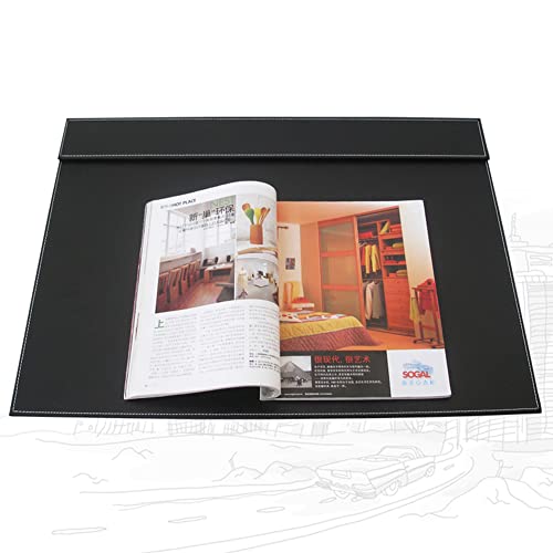 KINGFOM Ultra-Smooth PU Leather Desk Pad & Mat Office Desk Drawing & Writing Board A3/ A4 File Paper Clip Table Protector Mat on Top Large 24''x18'' (Black) - color: Black-a005