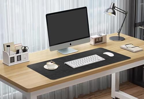 Soft Anti-Curl Faux PU Desk Mat 31.5"x15.7", Waterproof Heat Safe Non-Slip Vintage Desk Pad, Stitched Edge Wipeable Tear Resistant Desktop Protector for Work From Home Office (Black) - color: Black, size: 31.5"x15.7"
