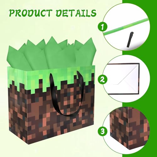 Cartoon Animation Party Gift Bags with Greeting Cards Tissue Papers Pixel Theme Goodie Bags Games Birthday Party Favors Supplies Candy Bags - color: Themed 2