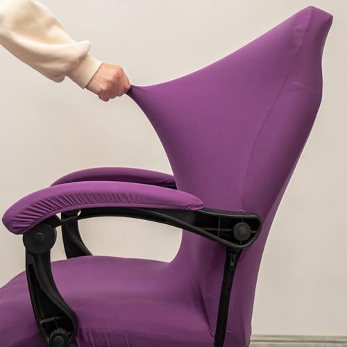 Melaluxe Office Chair Cover with Arm Covers - Universal Stretch Desk Chair Cover, Computer Chair Slipcovers (Size: L) - Purple - color: Dark Purple, size: Large with Arm Cover