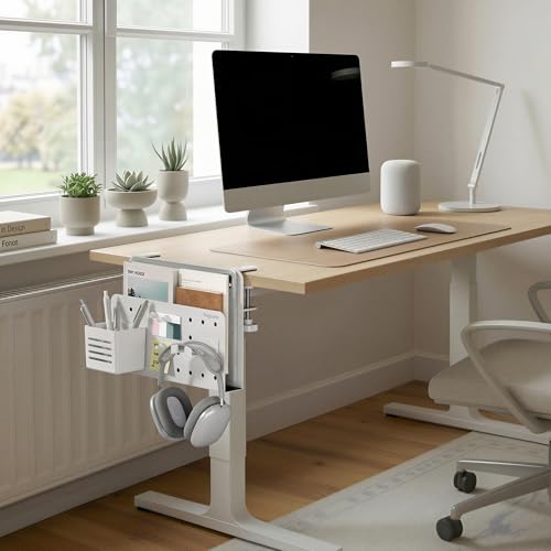 Under Desk Storage Organizer, Laptop Holder Stand with Pegboard Design, Holds 22lbs, Clamp on Desk Organizer, Fits 0.4"-2.2" Desktop Edge, White - color: White