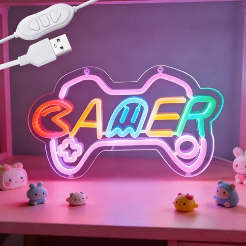 Gamer neon sign for teen girl room decor,Pink Neon Signs with USB and Dimmer switch,Gamer Neon Signs for wall decor,game room,kids,gift - size: gamer-pink
