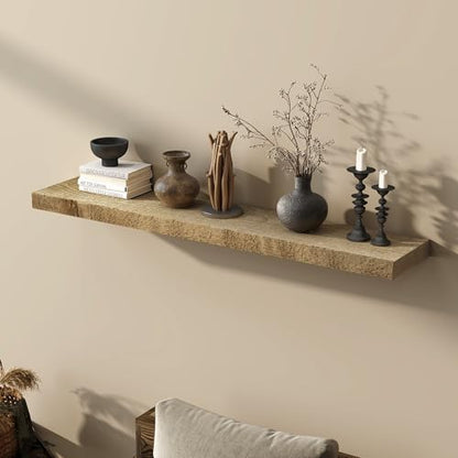 Acovy 48" Unfinished Solid Reclaimed Wood Floating Shelves, Rustic Heavy-Duty Wall Shelves, 8" Deep Floating Shelf for Living Room, Bathroom, Bedroom and Kitchen, Set of 1, Natural - color: Natural, size: 48inches-1P