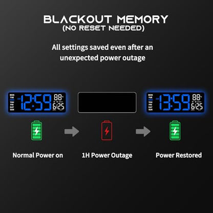 EASYERA 16.5" Large Digital Wall Clock with BT Sync, RGB Lights with 11 Scenes Mode Remote Control, Dual Alarms with Big LED Display, Auto DST, Temperature for Classroom Gaming - color: Black