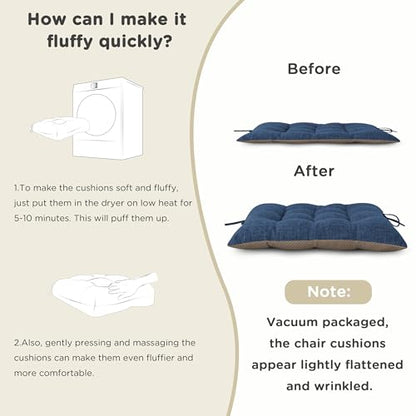 AddGrace Non-Slip Rocking Chair Cushion Extra Large Linen Thick Chair Pads Durable High Back Seat Cushions with Ties Set of 2 Navy - color: Navy