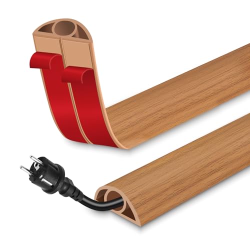 Floor Cord Cover for Wires on Floor Self Adhesive Cord Hider Floor Cable Management Wire Covers for Cords Protector Prevent Cable Trips Cord Cavity W 0.32" x H 0.32", Brown Wood, 10Ft - color: Brown Wood, size: 0.78 In x 10 Ft