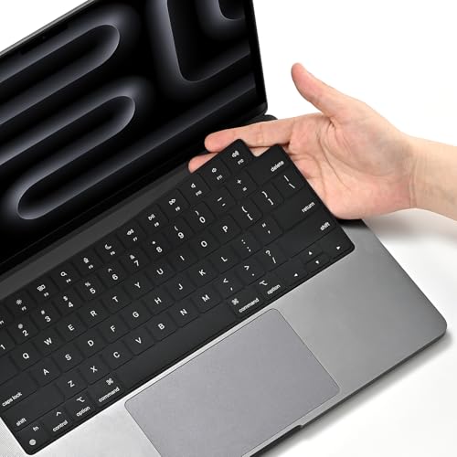 EooCoo Premium Keyboard Cover Skin Protector, Laptop Accessories Compatible with 2026 2025 2024 2023 2022 2021 M5-M1 Pro/Max MacBook Pro 14/16, M5-M2 MacBook Air 13/15, 2026 Mac Neo 13, Silicone Black - color: Black