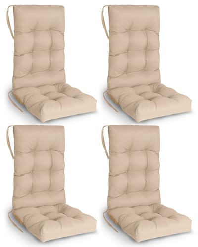GREENVINES Rocking Chair Cushions Set of 4 | Polyester | Waterproof | Outdoor High Back Rocker Chairs Cushion | Seat with Ties | Non-Slip | Thickened Pad for Patio | 46.5" x 18.5" x 4.3" | Beige - color: Beige, size: 4PCS