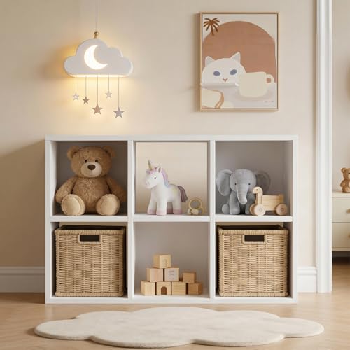 LUCKLIFE 6-Cube Storage Organizer, Stackable Modular Bookcase Shelf with Vertical or Horizontal Use, Fits 11×11" Bins, Optional Back Panels, for Living Room, Office, White - color: 6 Cube - White