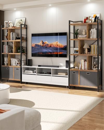 Armocity Bookshelf with Drawers - 5 Tier Tall Bookcase Geometric Modern Book Shelf Display Standing Bookshelves with Storage for Living Room, Bedroom Home Office, Rustic Brown - color: Rustic Brown