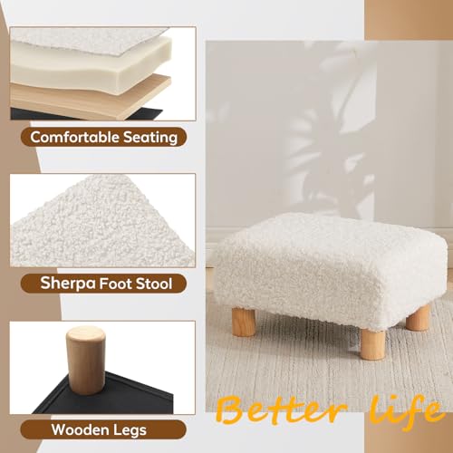 Small Foot Stool Ottoman, Sherpa Footstool Ottoman Foot Rest for Couch, Rectangle Footstools and Ottomans Small for Living Room, Entryway and Bedroom (White) - color: Sherpa White