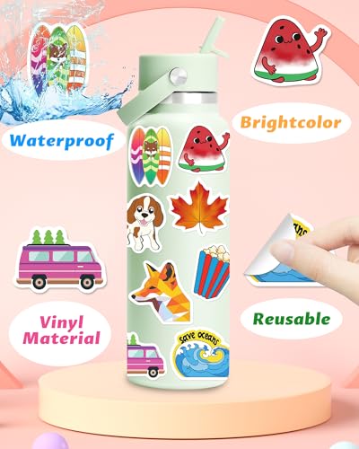 Greingways 100 Pcs Water Bottle Stickers for Kids Classroom, Waterproof Stickers for Laptop Scrapbook Skateboard, Vinyl Cute Sticker Packs for Teens Boys Girls Adults - style: 100 pcs