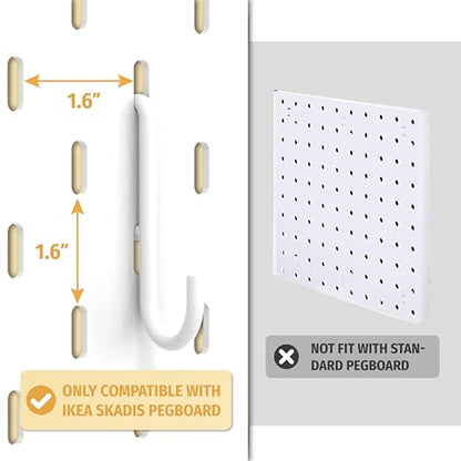 White Pegboard S Hooks for IKEA SKADIS, 16 Pack | Compatible with IKEA SKADIS Pegboard, Rust Resistant Steel Hooks, 18 lb Load Capacity for Kitchen, Office, Craft - style: White S Hook