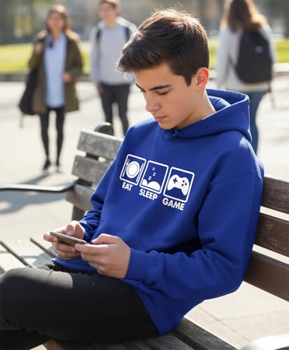 Tstars Eat Sleep Game Hoodie for Men and Teens Funny Gamer Pullover Cool Gaming Apparel Hoodies Boys - color: Royal, size: Small