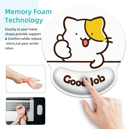 Ergonomic Mouse Pad with Wrist Support,Good Job Cat Mouse Pad with Wrist Rest,Relieve Wrist Pain Mousepad Non-Slip Rubber Base,Mouse Pads for Desk,Computers,Laptop,Office,Home,Accessories - color: Good Job Cat
