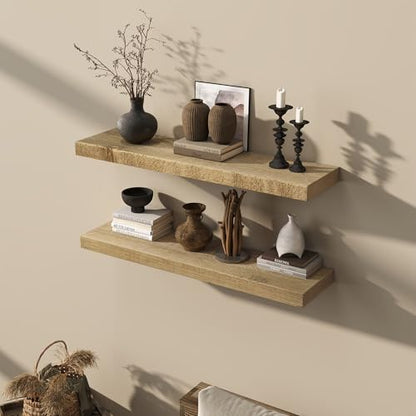Acovy 36" Unfinished Solid Reclaimed Wood Floating Shelves, Rustic Heavy-Duty Wall Shelves, 8" Deep Floating Shelf for Living Room, Bathroom, Bedroom and Kitchen, Set of 2, Natural - color: Natural, size: 36inches-2p