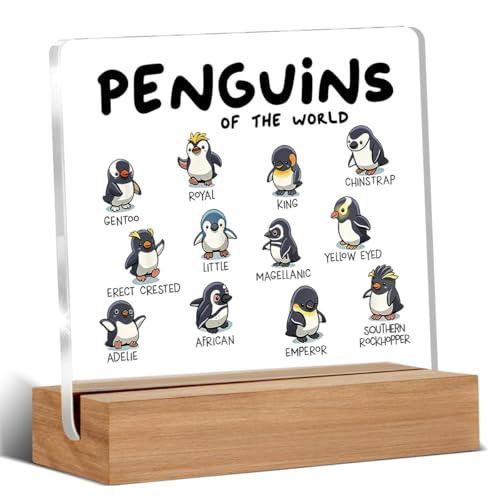 Penguin Gifts for Friends Coworker Sister Besties, Cute Christmas Birthday Gifts for Penguin Lover, Penguins of The World Acrylic Plaque Desk Signs Decor 4 × 4 Inches - color: PENGuins